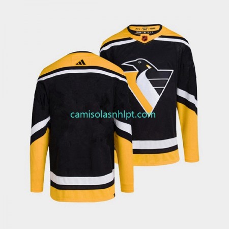 Camiseta Pittsburgh Penguins Blank Adidas 2022-2023 Reverse Retro Preto Authentic - Homem